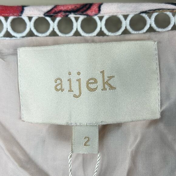 Aijek Gabriella Mini Dress Womens 2 White Floral Ruffl V-Neck Crochet Tropical - Picture 6 of 7